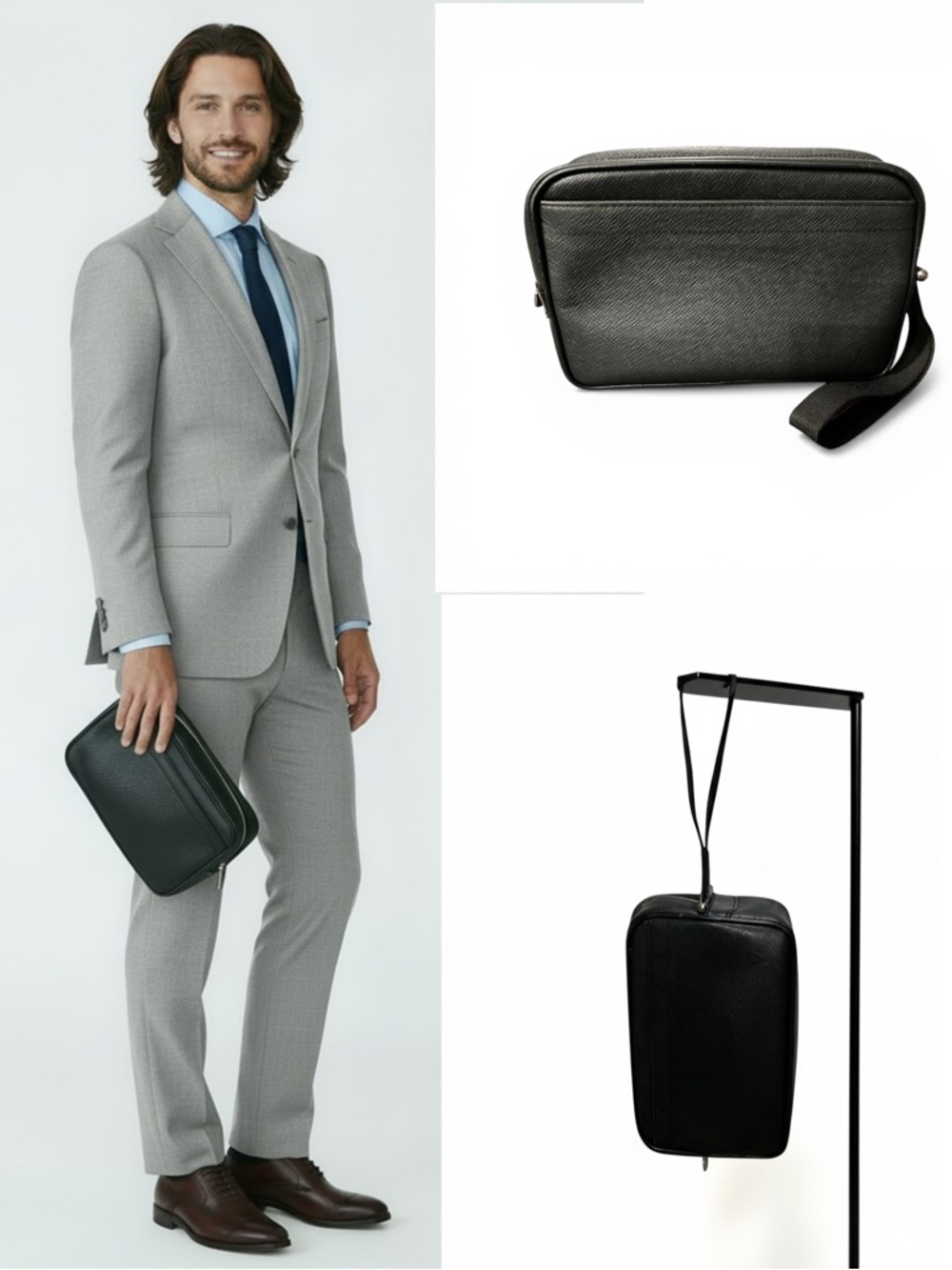 LOUIS VUITTON Taiga Karuga Calga Pochette Toiletry Pouch Clutch in Ardoise Black